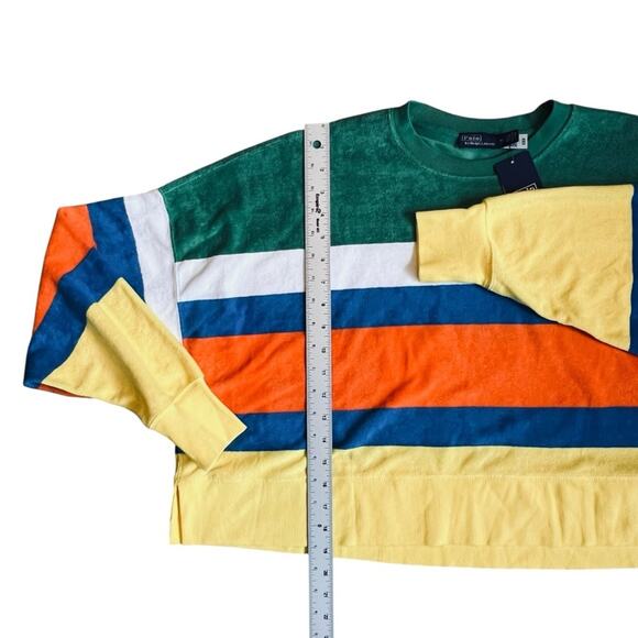 Polo Ralph Lauren Women’s M NWT Cotton Terry Stripe Sweatshirt Cropped Pullover - Picture 14 of 15